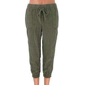 Caslon Green Linen Drawstring Mid Rise Tapered Cropped Jogger Pants Size XXS